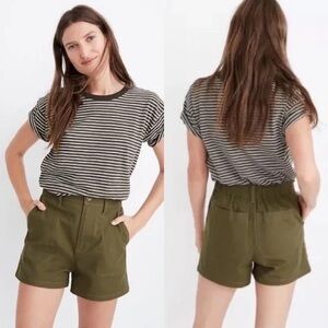Madewell Camp Olive Green High Rise Elastic Waist Cotton Casual Shorts Small